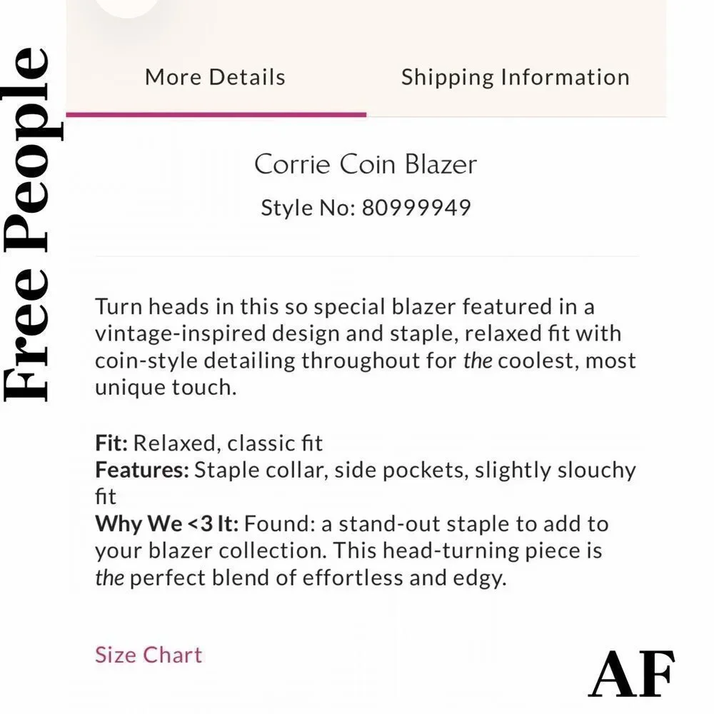 Free People Corrie Coin Blazer Black Bronze Coins Medium New